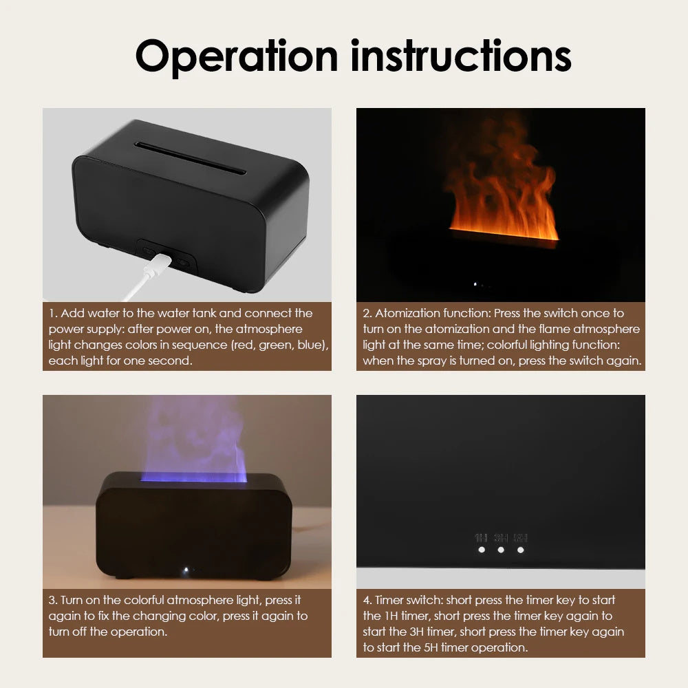 Diffusore a Fiamma 3D & Umidificatore 120 ml – Aromaterapia USB, 7 Colori, Timer 1/3/5h | VIVAURA